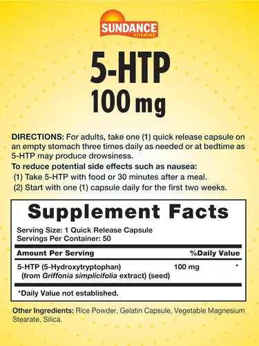 Miniatura 2 de Sundance 5-HTP 100mg 50 cápsulas 5 hidroxtriptófano Suplemento sin OMG y sin gluten