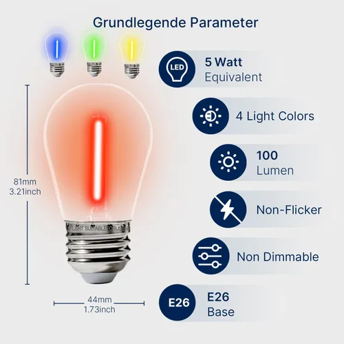 Miniatura 2 de FLSNT Paquete de 48 bombillas LED de colores S14, bombillas de repuesto impermeables para exteriores, base E26, CRI80, rojo/verde/azul/blanco cálido