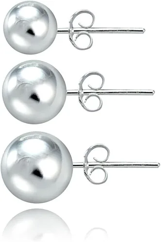 Miniatura 2 de Juego de 3 aretes de plata de ley, 3 pares de bolas de 0.236 in, 0.315 in y 0.394 in