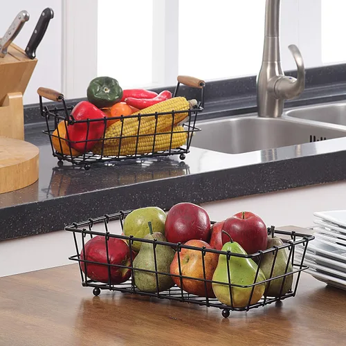 Miniatura 3 de SunnyPoint Cesta rectangular de alambre para pan de frutas de 2 niveles (negro, metal)