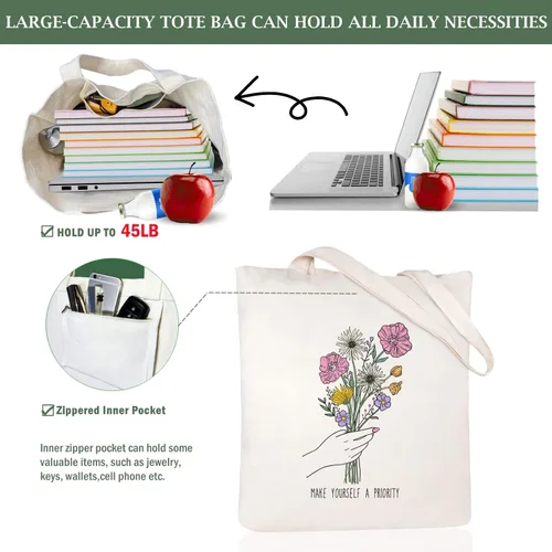 Miniatura 6 de Andeiltech - Bolsa de lona para mujer, con diseño de gato bonito y estética, bolsas reutilizables para compras y comestibles, con bolsillo