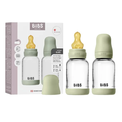 Miniatura 21 de BIBS Biberón de vidrio para bebé. Anticólico. Tetilla de látex de goma natural redonda. Respalda la lactancia natural, Juego completo - 225 ml, Azul