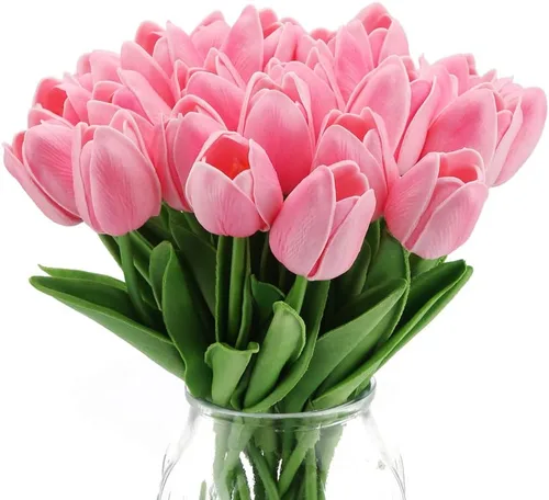 Miniatura 12 de IPOPU 24 tulipanes artificiales de tacto real para decoración, tulipanes falsos, arreglos florales, tulipanes artificiales sintéticos, decoración