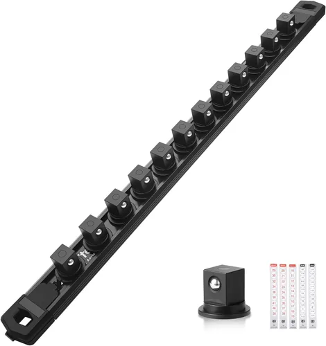 Miniatura 49 de Reniteco Juego de organizador de enchufes magnéticos, 3 piezas de 1/2 pulgada 3/8 pulgadas 1/4 pulgadas de aleación de aluminio con 40 clips Negro