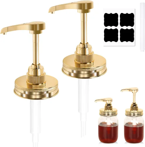 Tapas dispensadoras de jarabe y miel para tarro de masón, dispensador de plástico y tapa de acero inoxidable para boca regular de 2.75 pulgadas,