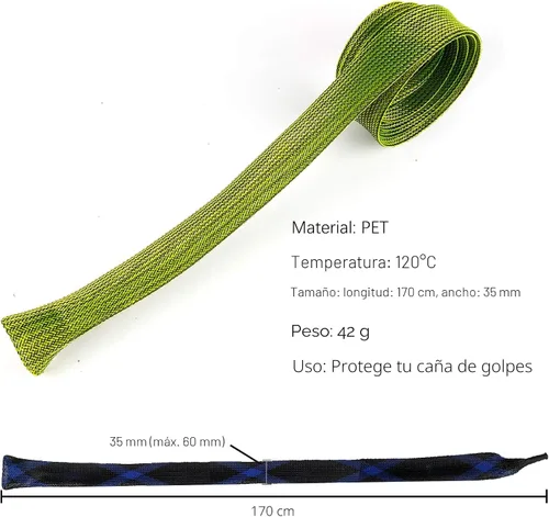 Miniatura 5 de 12 calcetines para caña de pescar, protector de caña de malla trenzada, fundas protectoras para caña, herramientas de pesca. Extremo plano