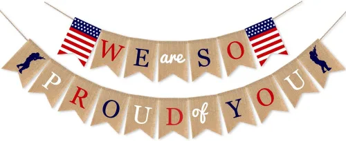 Decoraciones para fiesta del Día de los Veteranos, bandera estadounidense con la frase "We Are so Proud of You", con soldados patrióticos, Día de