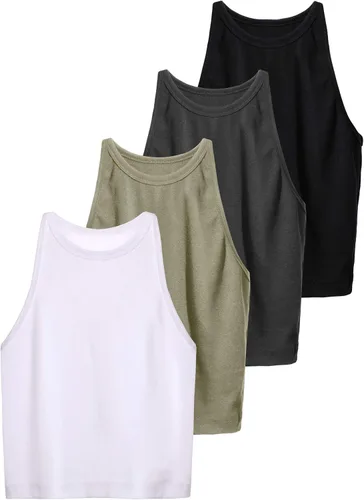 Miniatura 7 de 4 Pieces Basic Crop Tank Tops Women Sleeveless Racerback Crop Tops Sport Crop Tops for Lady Girls Daily Wearing
