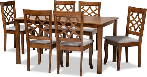 Miniatura 14 de Baxton Studio Mael - Juego de 2 sillas de comedor y sillas de comedor tapizadas de tela gris y acabado marrón oscuro de madera