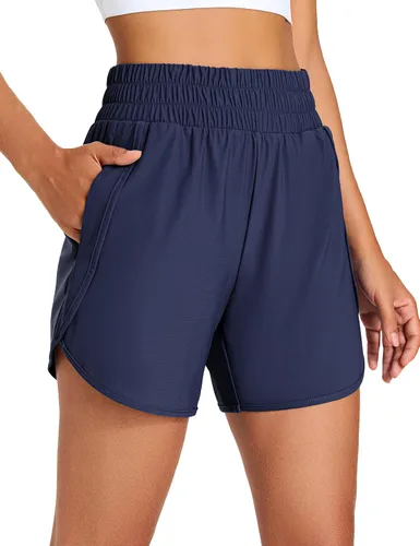 Miniatura 10 de KPSUN Pantalones cortos deportivos para mujer de 5 pulgadas de cintura alta, pantalones cortos de entrenamiento de verano con bolsillos