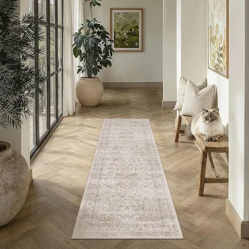 Miniatura 65 de Alfombra de área marrón lavable de 2 x 3 pies, alfombra vintage para entrada y cocina, antideslizante, suave, de pelo bajo desgastado, alfombra