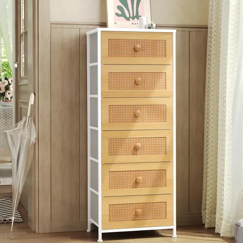 Miniatura 12 de Crestlive Products Cómoda de ratán, torre de almacenamiento alta de tela, cómoda con asas, unidad organizadora para dormitorio, pasillo, entrada