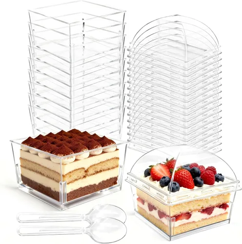 Miniatura 8 de 100 tazas de postre de plástico de 12 onzas con tapas y tenedores, recipientes desechables para cupcakes y tiramisú, cuencos de helado para yogur