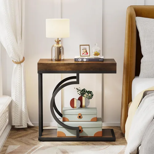 Miniatura 5 de Tribesigns Mesa auxiliar estrecha para sofá, mesa auxiliar en forma de C con marco de metal, mesas de noche modernas, mesas de sofá pequeñas