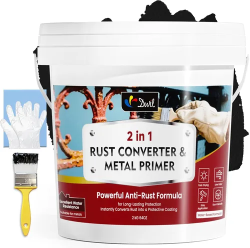 Miniatura 10 de DWIL Convertidor de óxido para metal, pintura metálica de alto flujo 2 en 1, convierte el óxido en revestimiento protector de larga duración
