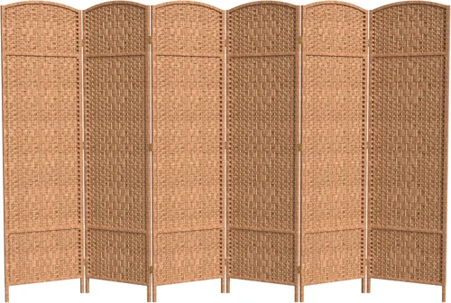 Miniatura 29 de Divisor de ambiente resistente de 6 pies, pantalla de privacidad plegable de fibra de ratán con patrón de diamante, Madera, Mocha oscuro