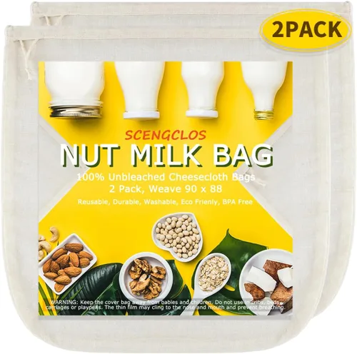 Miniatura 9 de SCENGCLOS Bolsas de leche de nueces, 12 x 12 pulgadas, paquete de 2 coladores de alimentos de nailon reutilizables, filtro multiusos de grado