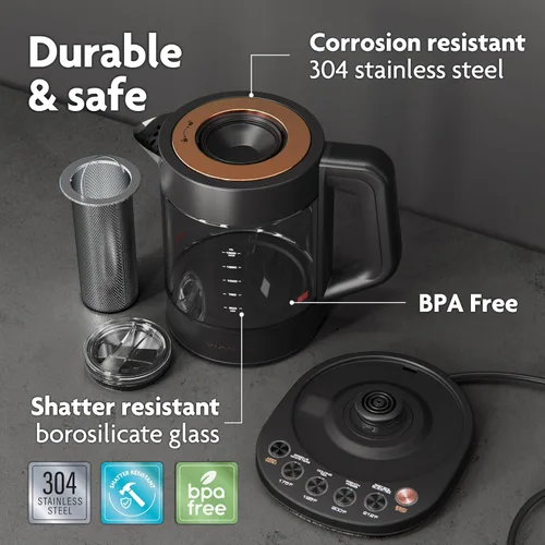 Miniatura 6 de Vianté - Tetera eléctrica con infusor para hojas sueltas. Elaborador de té caliente con control de temperatura y apagado automático. Tetera