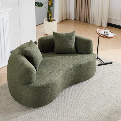 Miniatura 15 de Sofá biplaza curvo de 67 pulgadas para sala de estar, sofá biplaza de asiento profundo con 2 almohadas decorativas, sofá biplaza moderno con tela