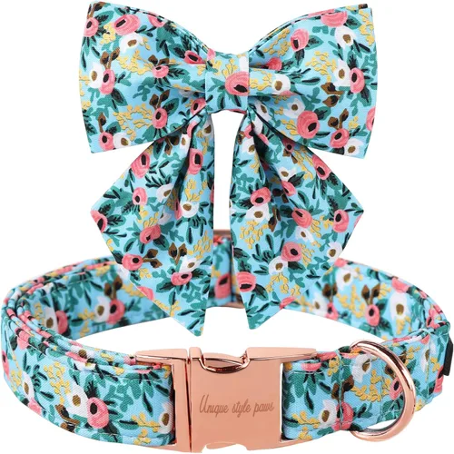 Miniatura 10 de Unique style paws Collar de perro con corbata, collar de perro a cuadros rosa y verde, el mejor regalo para perros pequeños, medianos y grandes, S