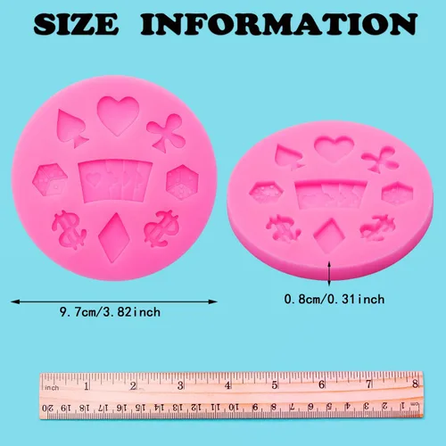 Miniatura 2 de WILLBOND 2 moldes de silicona para póquer, moldes de chocolate con temática de casino en 3D, mini tarjetas de corazón para dulces, fondant, rosa