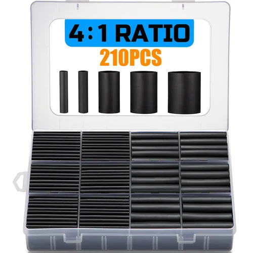 Kit de tubos termorretráctiles de 210 piezas, relación de encogimiento 4:1, forro adhesivo de doble pared, tubo termorretráctil negro industrial