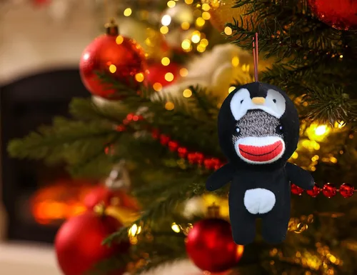 Miniatura 6 de Plushland Juguetes de peluche de Navidad, lindo calcetín suave Sockiez mono decoración de árbol de Navidad, bonito regalo de Navidad, adorno