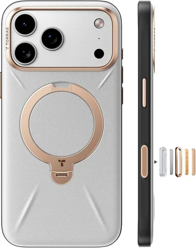 TORRAS Q3 VegSkin - Funda de piel para iPhone 17 Pro Max, soporte magnético giratorio de 360 grados, compatible con MagSafe, control de cámara, a