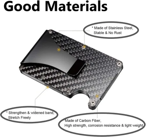 Miniatura 3 de Cartera de fibra de carbono soporte para tarjeta de crédito con bloqueo RFID clip de dinero minimalista delgado para hombres y mujeres negro