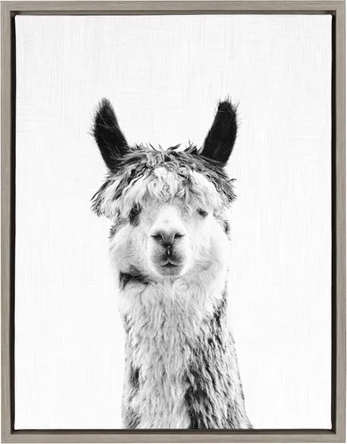 Kate and Laurel Sylvie Llama - Lienzo enmarcado con retrato en blanco y negro por Simon Te Tai, 18 x 24 pulgadas, gris