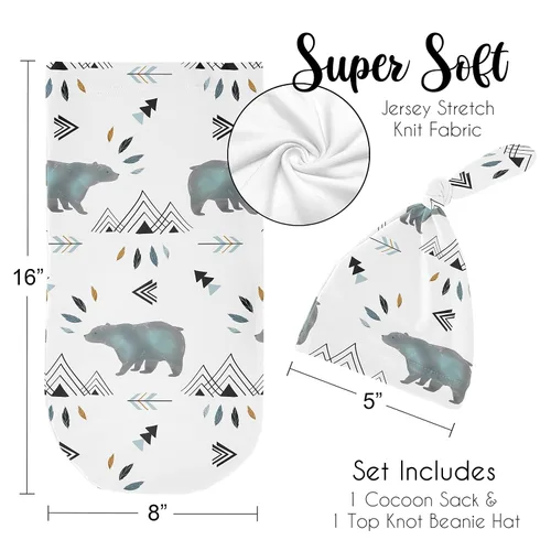 Miniatura 5 de Sweet Jojo Designs Bear Mountain - Juego de 2 gorros de capullo y gorro de punto elástico para bebé recién nacido, saco de dormir para bebé, saco