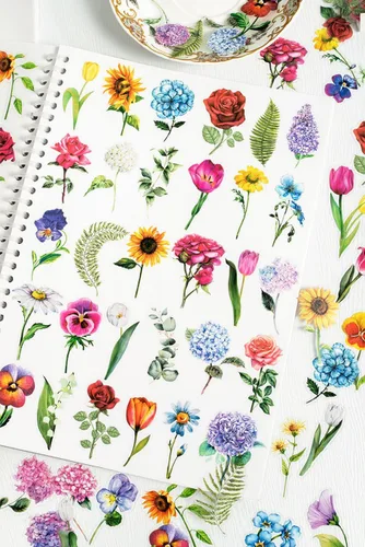Miniatura 6 de Juego de calcomanías de flores – 140 piezas naturales de hongos florales botánicos, autoadhesivos, álbumes de recortes, calcomanías decorativas