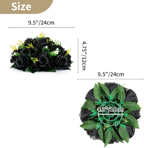 Miniatura 4 de NUPTIO Flores artificiales de rosas negras, 10 ramos de flores artificiales de hortensias negras, 15 cabezas de rosas artificiales con base, flores