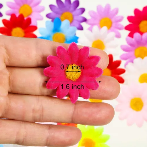 Miniatura 7 de WILLBOND 100 paquetes de flores de margarita de tela para decoración de Pascua, cabezas de flores artificiales de 4 cm, flores falsas para adorno
