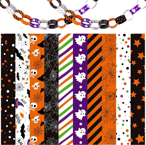 ASTARON Cadenas de papel de Halloween de 300 enlaces, kit de manualidades de papel de Halloween para decoraciones espeluznantes de fiestas, 10