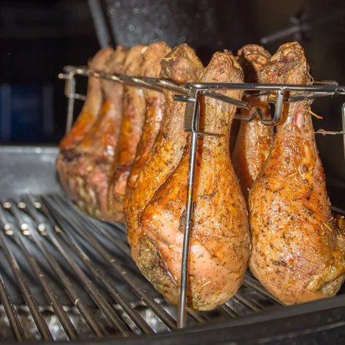 Miniatura 6 de Estante para patas y alas de pollo para horno ahumador, fácil de usar, 14 ranuras, estante para patas de pollo, soporte de ala de pollo de acero