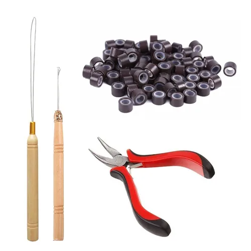 Miniatura 11 de Orgrimmar Kit de herramientas de extensión de cabello, alicates para quitar, gancho de tracción, 500 piezas de anillos de micro silicona, kit