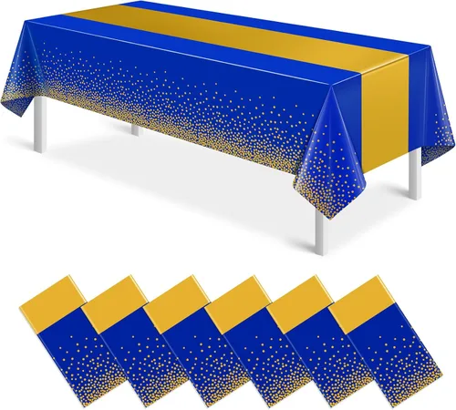 Miniatura 30 de MASHAN 1 mantel negro y azul para decoración de fiesta, mantel de plástico negro impreso azul, funda rectangular desechable para cumpleaños, boda