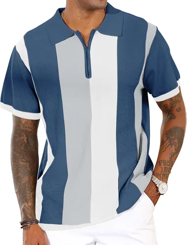 Miniatura 20 de Camisas polo de moda para hombre, camisas de punto vintage a rayas, camisas de golf casuales ajustadas