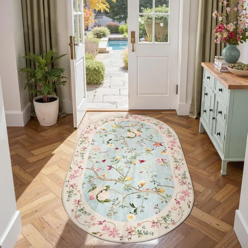 Miniatura 30 de Jinchan Alfombra Floral de Pasillo, 2x5, Alfombras Antideslizantes Lavables a Máquina, Alfombra Suave de Pelo Bajo para Pasillo, Resistente a