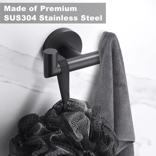 Miniatura 3 de Ganchos para toallas para baños, gancho negro mate para toallas de cocina y baño, gancho de acero inoxidable SUS304, ganchos dobles resistentes