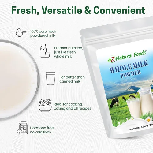 Miniatura 5 de Z Natural Foods Leche Entera en Polvo Premium - Leche en Polvo para Hornear, Cocinar, Bebidas - Leche Seca en Polvo, Pasteurizada, Sin OGM, Sin