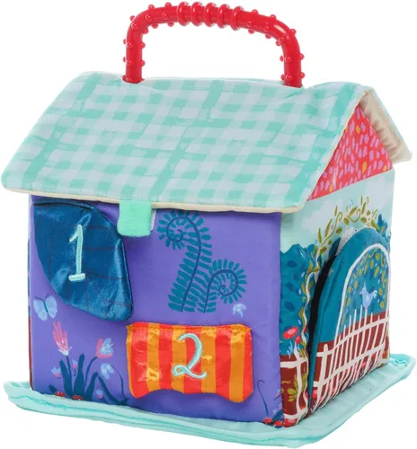 Manhattan Toy Cottontail Cottage Fill and Spill - Juguete de actividad sensorial para bebés y niños pequeños con 3 sonajeros de conejo de peluche
