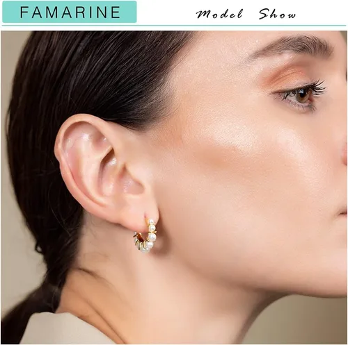 Miniatura 3 de FAMARINE Aretes de aro de perlas para mujer, aros de perlas ligeros para niñas
