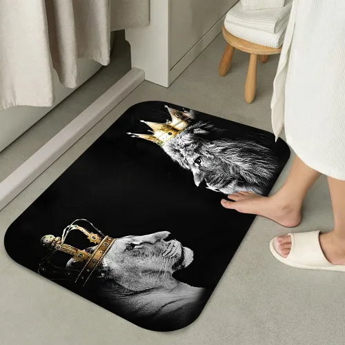 Miniatura 4 de Juego de 4 cortinas de ducha de león salvaje, cortina de pareja de tigre Leo africano con alfombra antideslizante, cubierta para tapa de inodoro