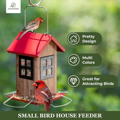 Miniatura 2 de Kingsyard Lindas casas comedero para pájaros para exteriores, comedero colgante de metal para pájaros con 4 puertos, decoraciones de jardín al aire