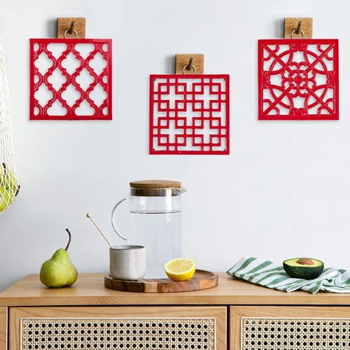 Miniatura 2 de JOGREFUL Alfombrillas salvamanteles de hierro fundido, soportes para ollas de cocina para mesa o encimeras Portect, resistentes al calor para Rojo
