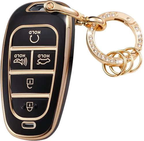 Funda para llavero Hyundai con protección de TPU suave con llavero dorado brillante compatible con Sonata Santa fe Tucson 2020-2023 llave Negro 5