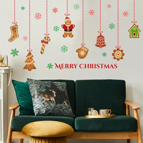 Miniatura 6 de Calcomanías de pared de Navidad, calcomanías de galletas de jengibre, decoración de pared de Feliz Navidad, calcomanías de pared extraíbles