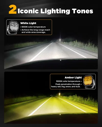 Miniatura 4 de Auxbeam Color Play Series - Luces LED Pod DRL Ámbar de 3" 100W Combo Spot Flood de Doble Color Señal de Giro Lámpara de Conducción Antiniebla Cubo